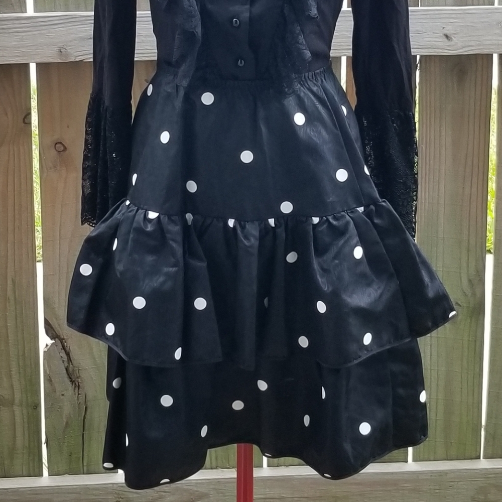 Emil Bole 80s Ruffled Black & White Dots Dance Skirt, pinup, vintage goth